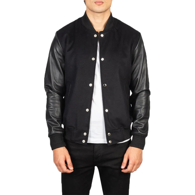 Vaxton Black Hybrid Varsity Jacket
