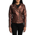Rumy Maroon Leather Biker Jacket
