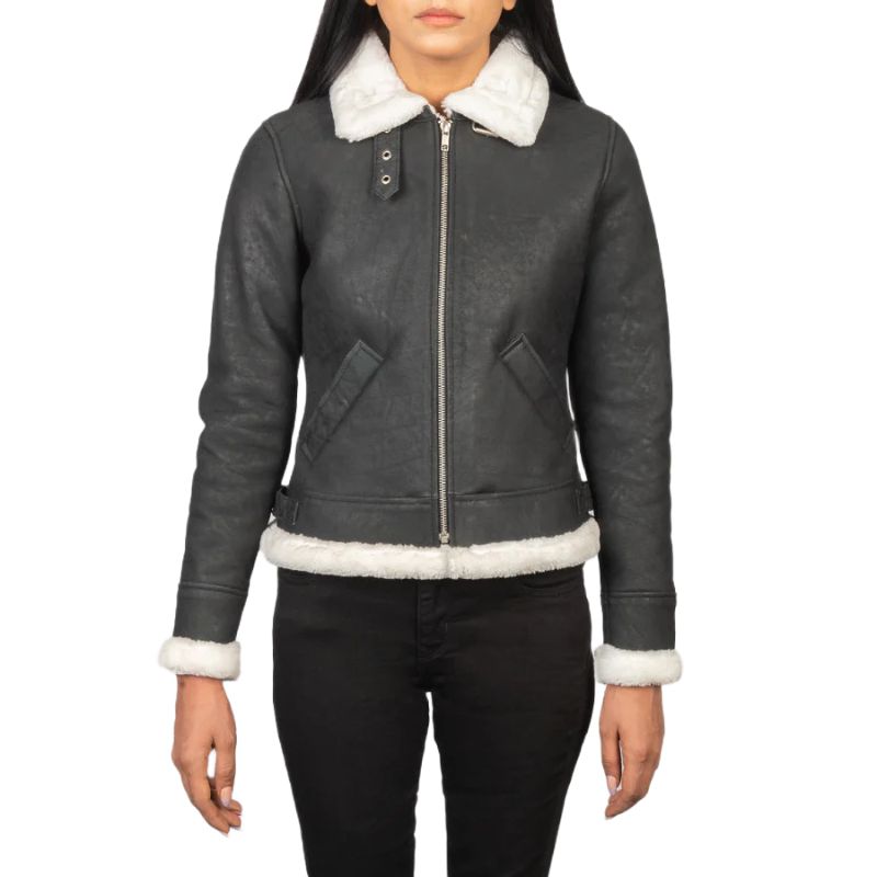 Sherilyn B-3 Black & White Leather Bomber Jacket