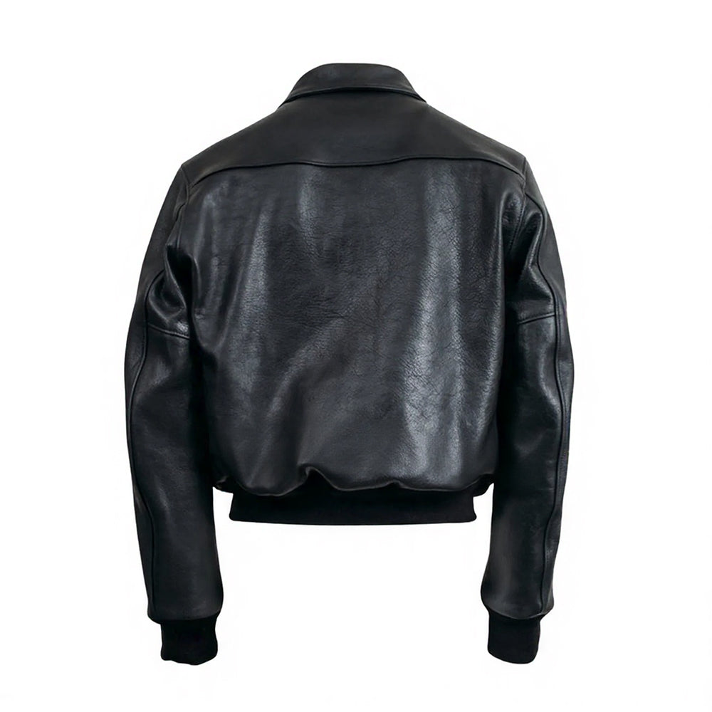 Men’s Black Leather Bomber Jacket – Classic Street Style