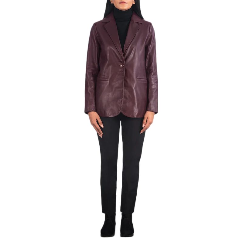 Norma Maroon Leather Blazer
