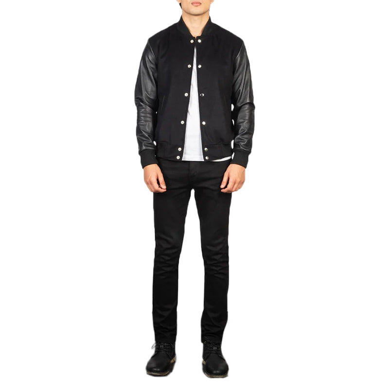Vaxton Black Hybrid Varsity Jacket
