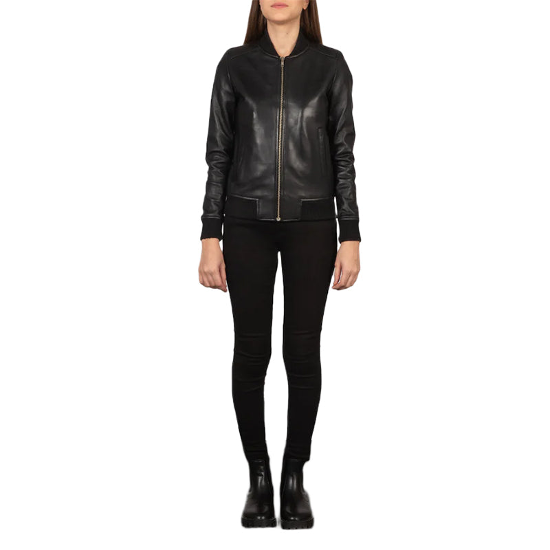 Bliss Black Leather Bomber Jacket