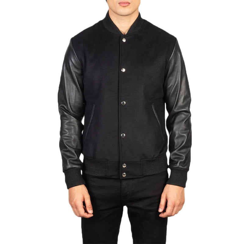 Vaxton Black Hybrid Varsity Jacket