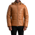 Gordon Tan Hooded Leather Puffer Jacket