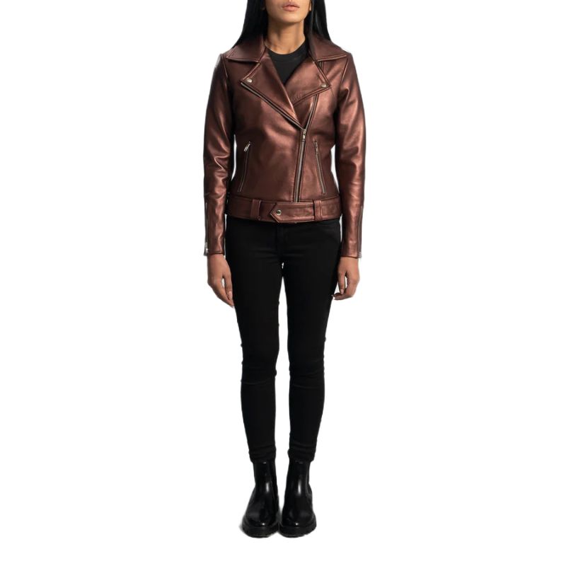 Rumy Maroon Leather Biker Jacket