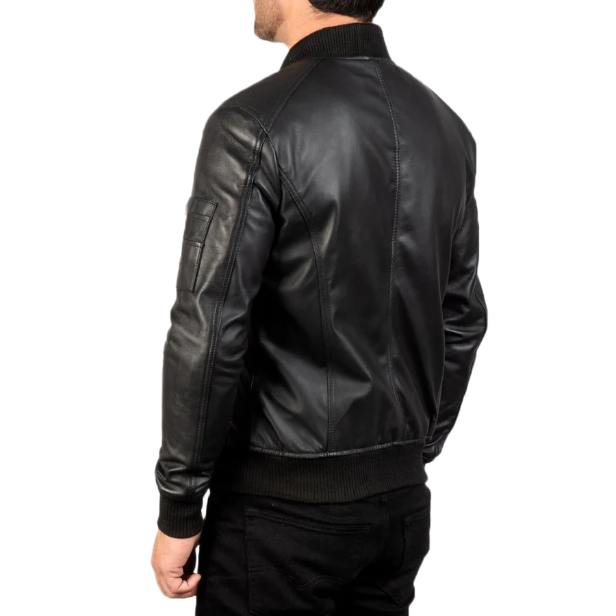 Bomia Ma-1 Black Leather Bomber Jacket