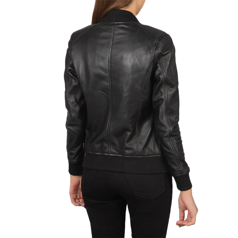 Bliss Black Leather Bomber Jacket