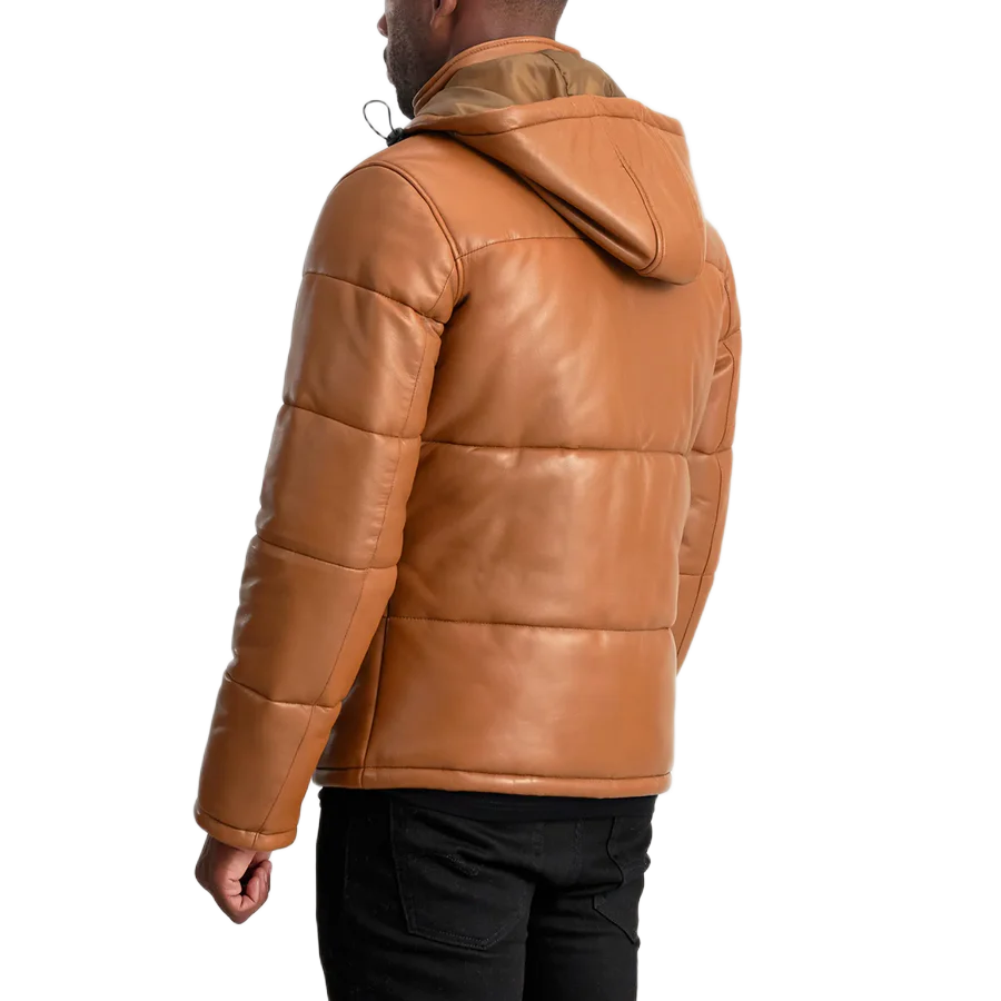 Gordon Tan Hooded Leather Puffer Jacket