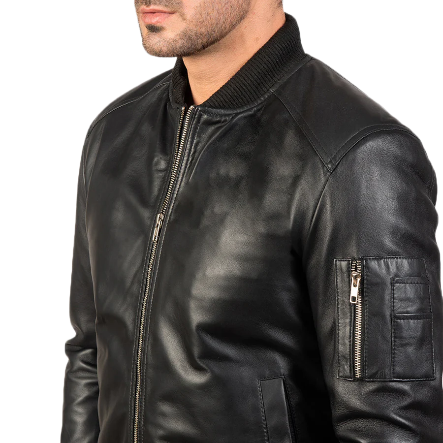 Bomia Ma-1 Black Leather Bomber Jacket