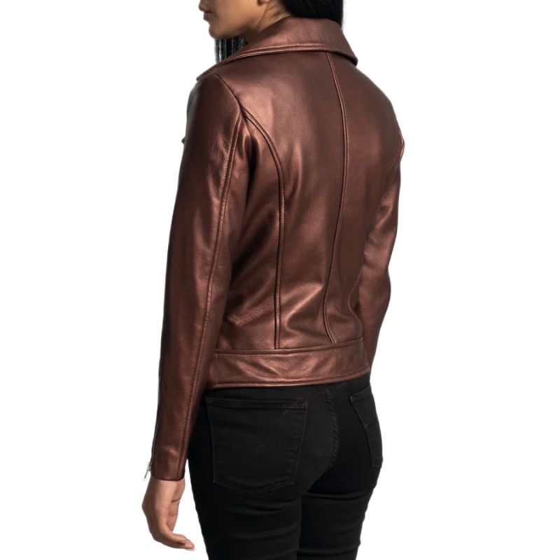 Rumy Maroon Leather Biker Jacket