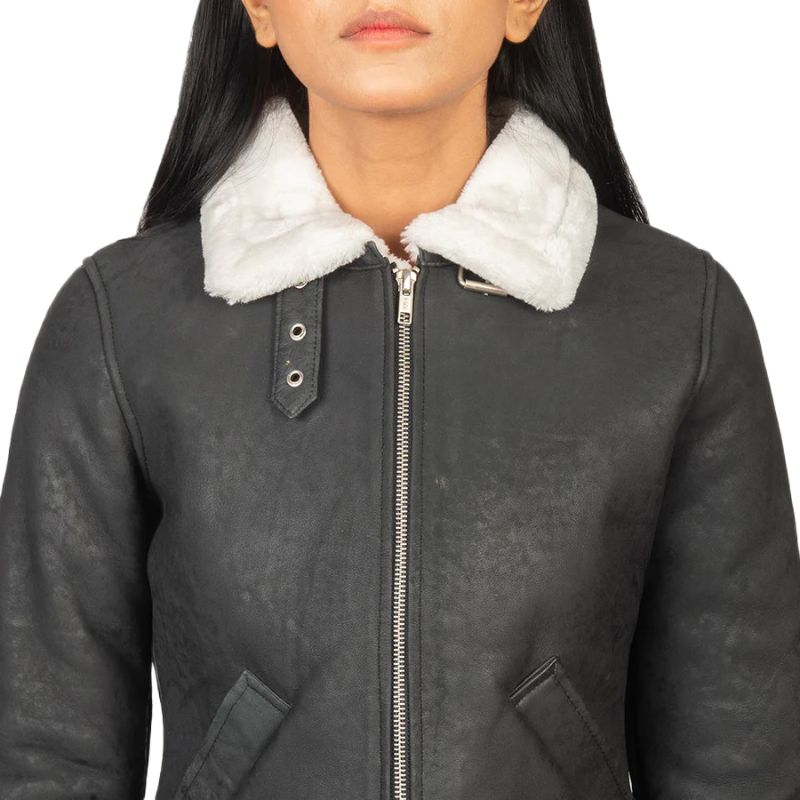 Sherilyn B-3 Black & White Leather Bomber Jacket