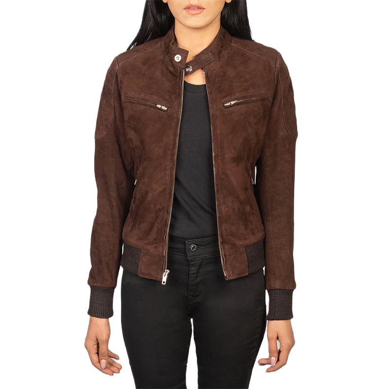 Zenna Mocha Suede Bomber Jacket