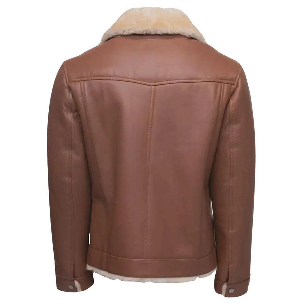 Men’s Brown Shearling Leather Trucker Jacket