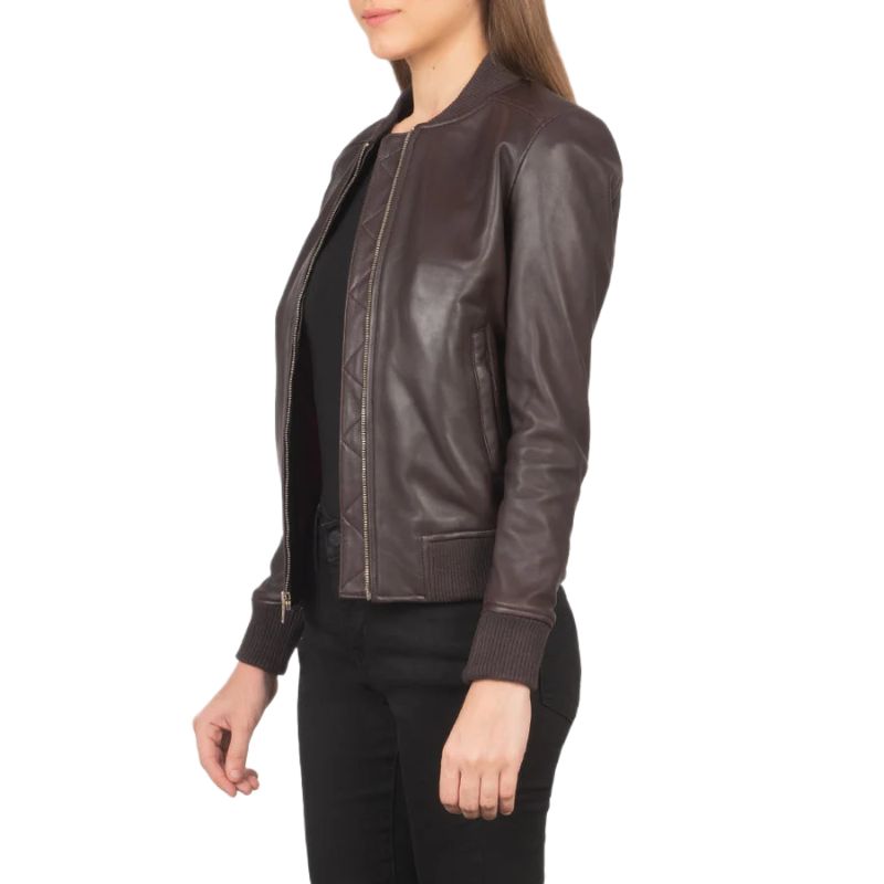 Bliss Maroon Leather Bomber Jacket