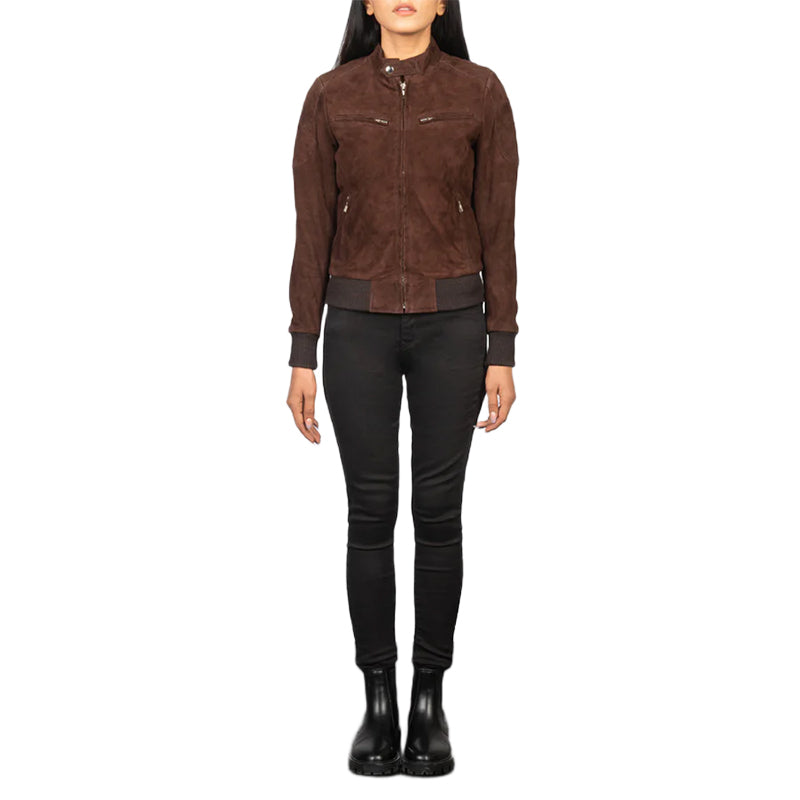 Zenna Mocha Suede Bomber Jacket