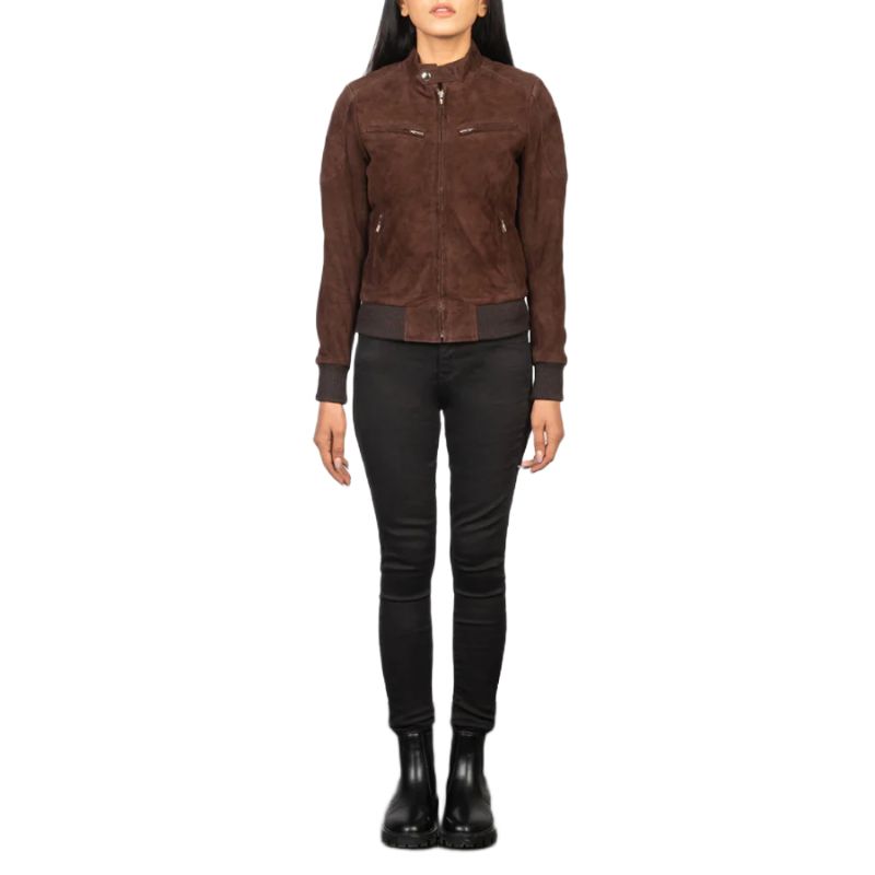 Zenna Mocha Suede Bomber Jacket