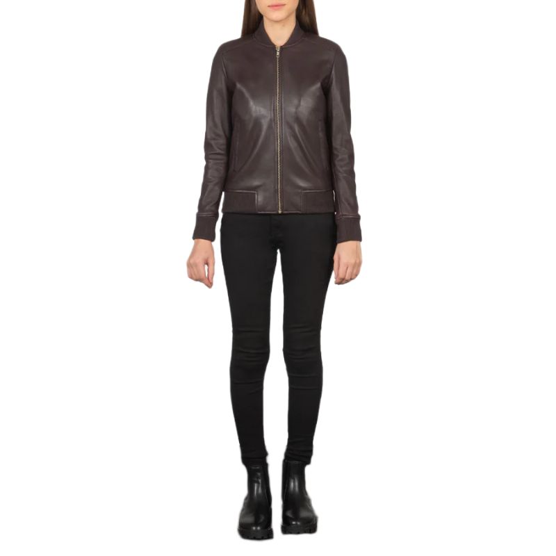 Bliss Maroon Leather Bomber Jacket