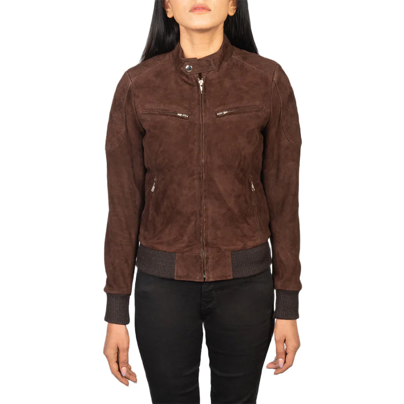 Zenna Mocha Suede Bomber Jacket