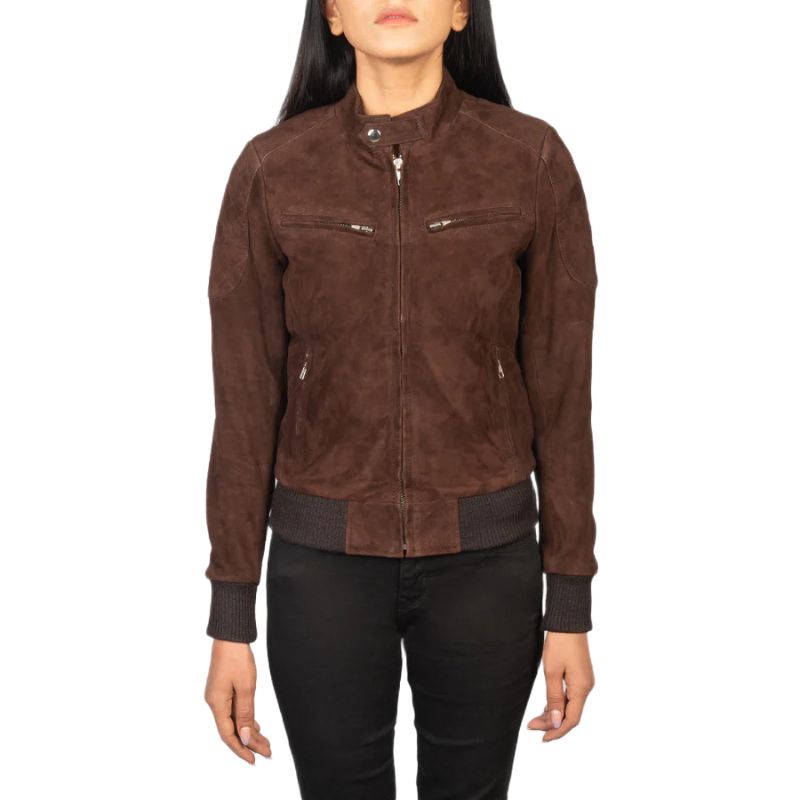 Zenna Mocha Suede Bomber Jacket