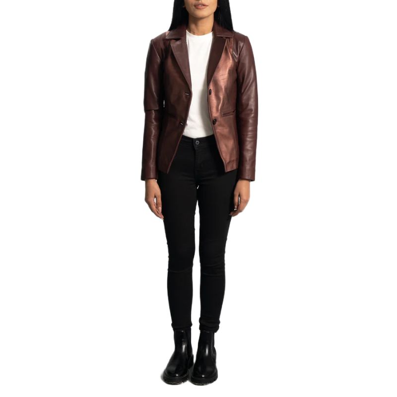Ruby Metallic Maroon Leather Blazer