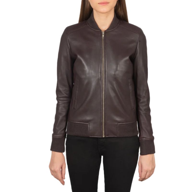 Bliss Maroon Leather Bomber Jacket