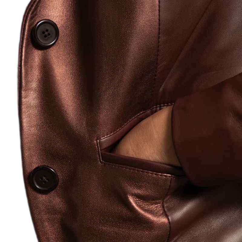 Ruby Metallic Maroon Leather Blazer