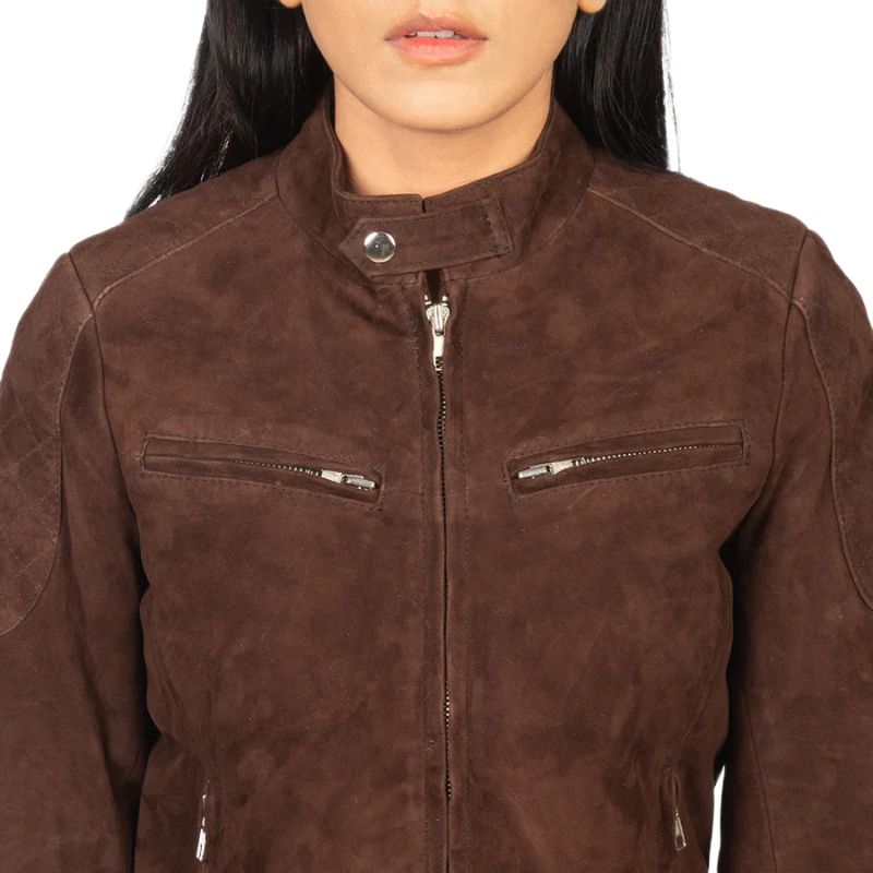 Zenna Mocha Suede Bomber Jacket