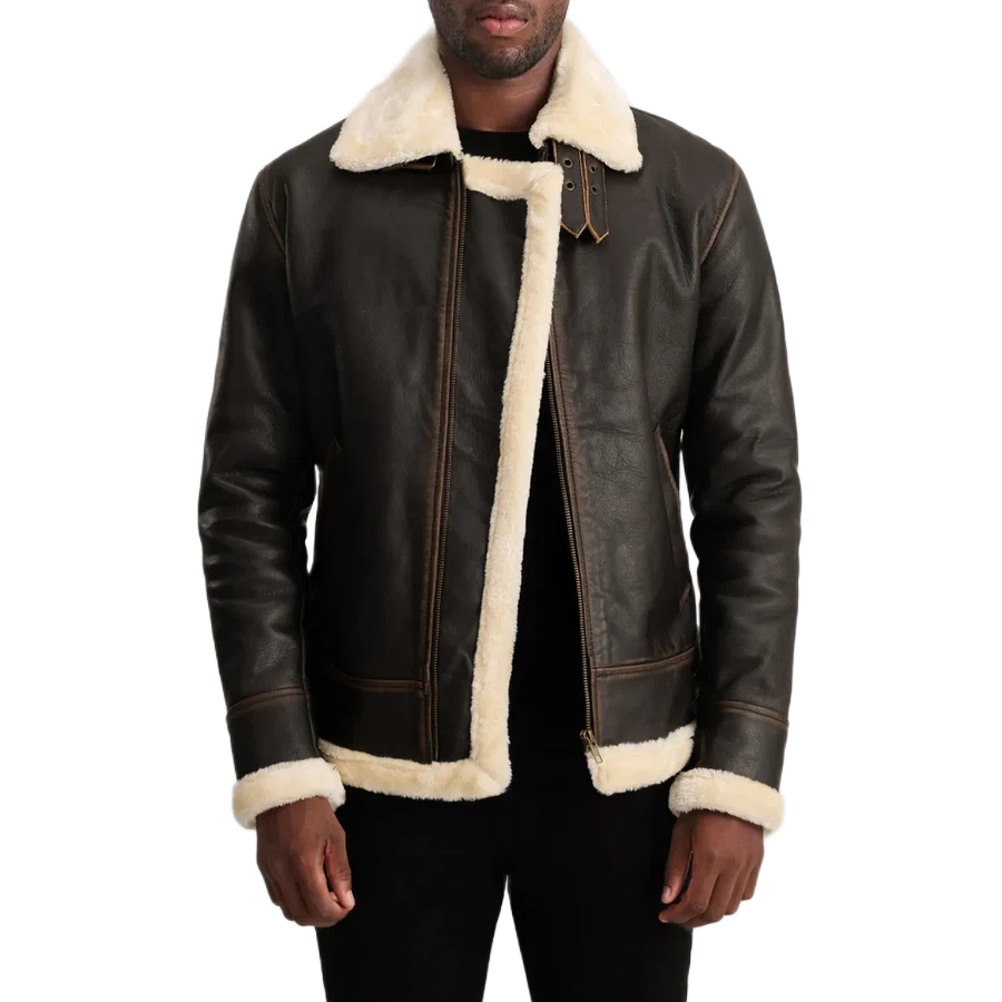 Francis B-3 Brown & Cream Leather Bomber Jacket