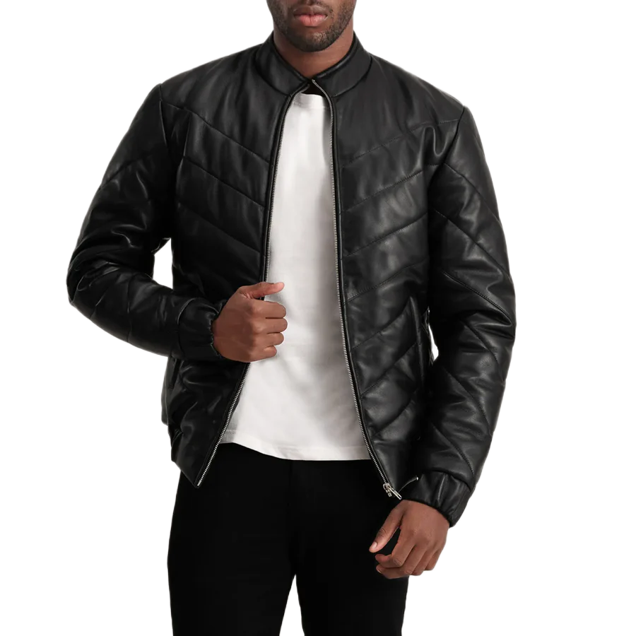 Travis Black Leather Puffer Jacket