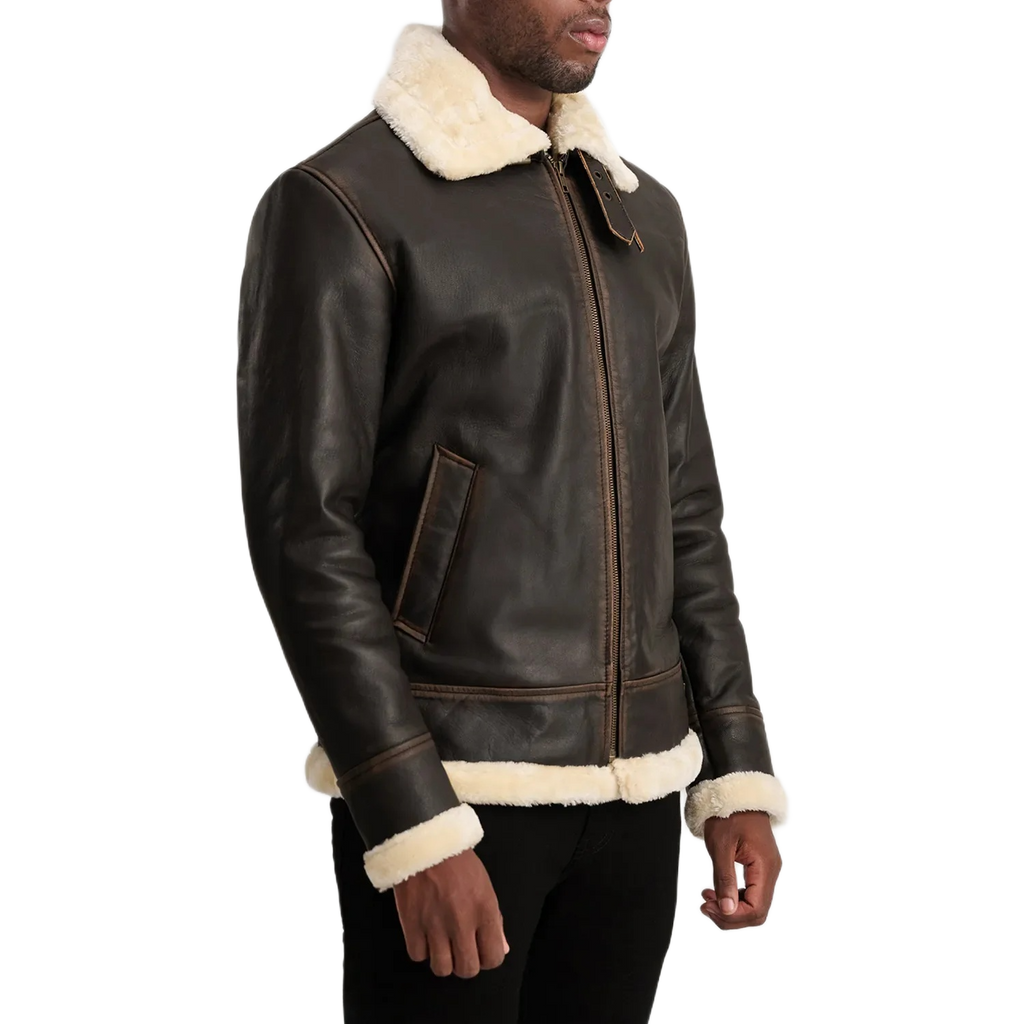 Francis B-3 Brown & Cream Leather Bomber Jacket