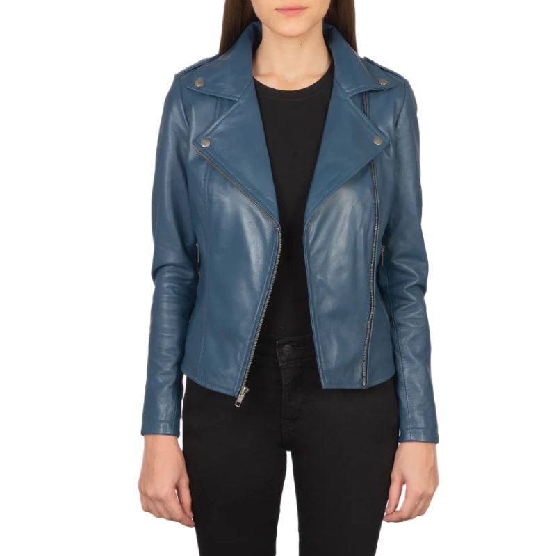 Flashback Blue Leather Biker Jacket