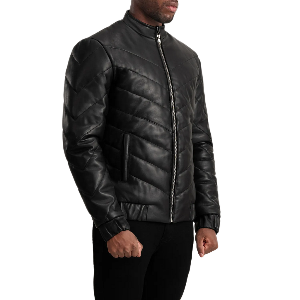 Travis Black Leather Puffer Jacket