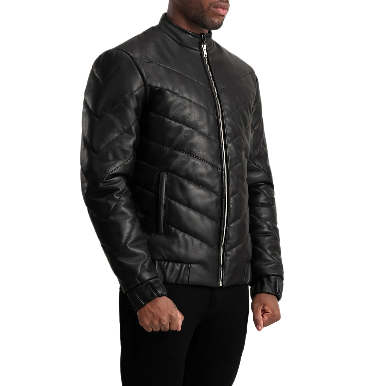 Travis Black Leather Puffer Jacket