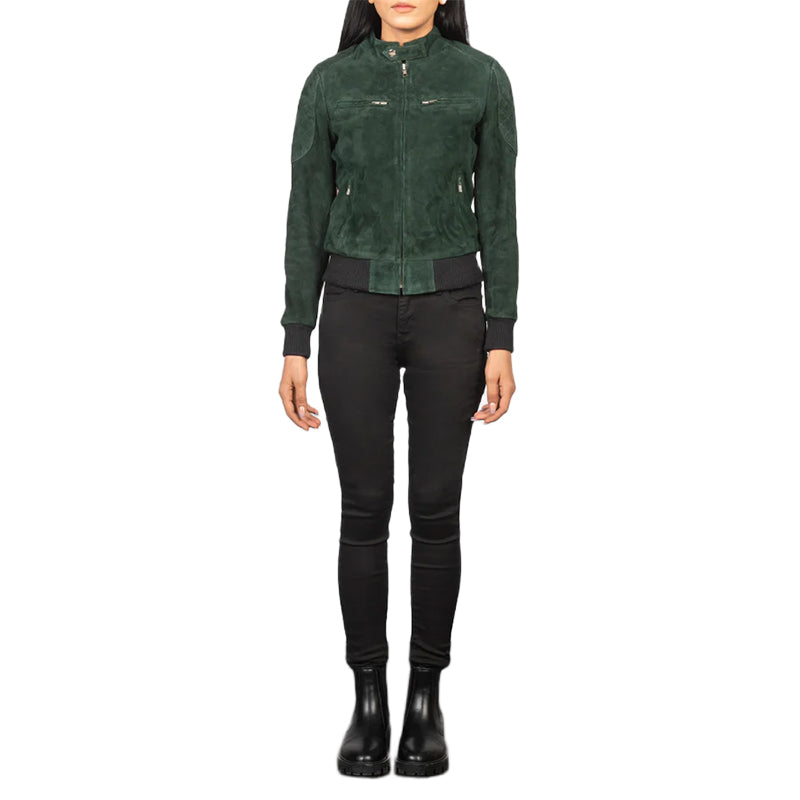 Zenna Green Suede Bomber Jacket