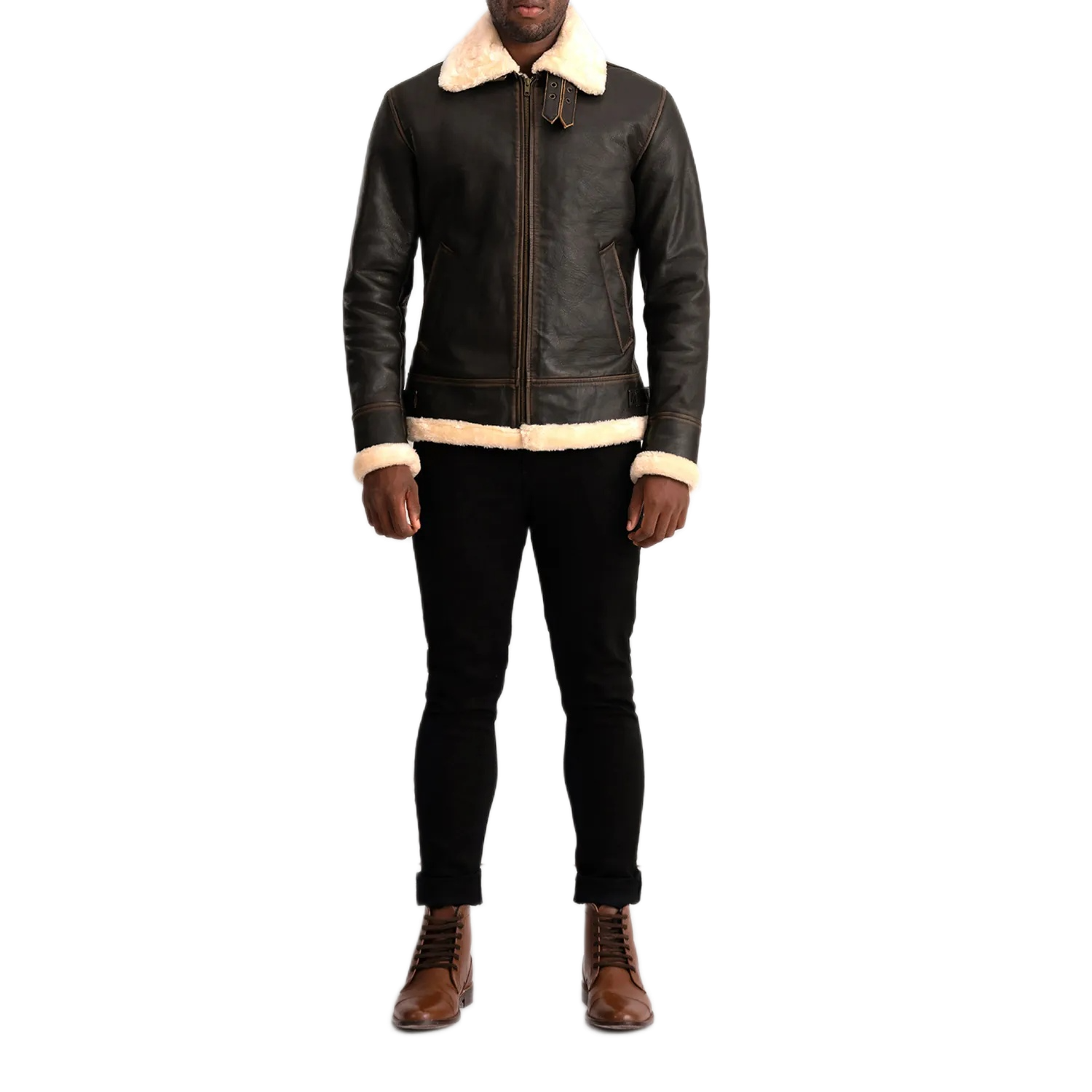 Francis B-3 Brown & Cream Leather Bomber Jacket