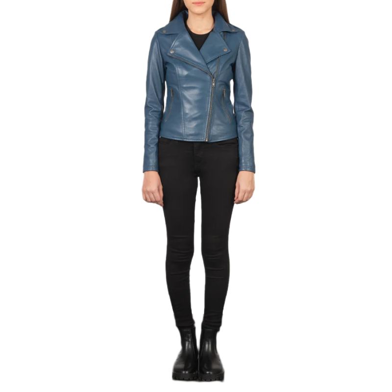 Flashback Blue Leather Biker Jacket