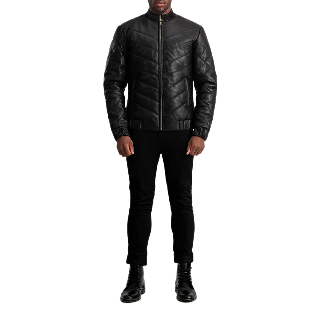 Travis Black Leather Puffer Jacket