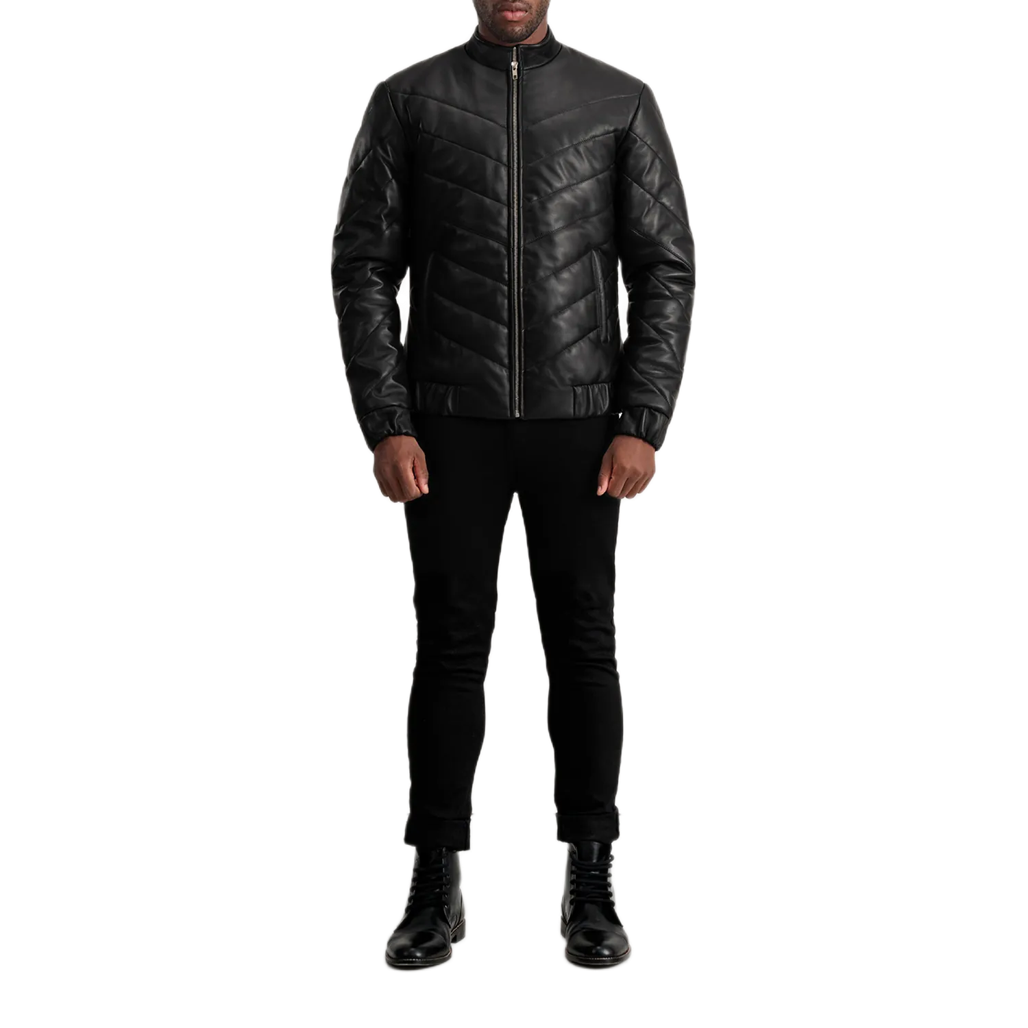 Travis Black Leather Puffer Jacket