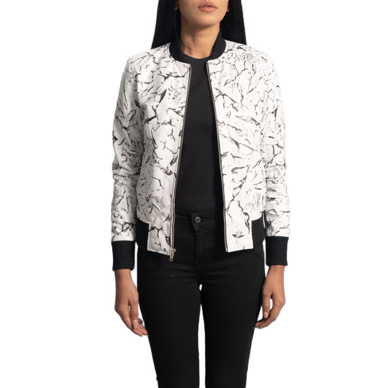 Donna Blake White Leather Bomber Jacket