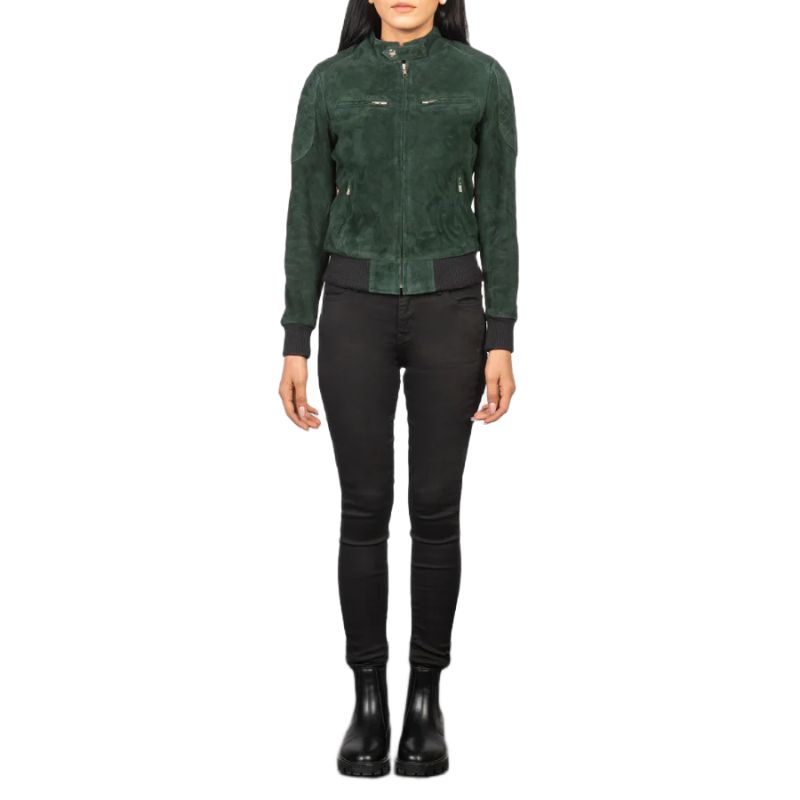 Zenna Green Suede Bomber Jacket