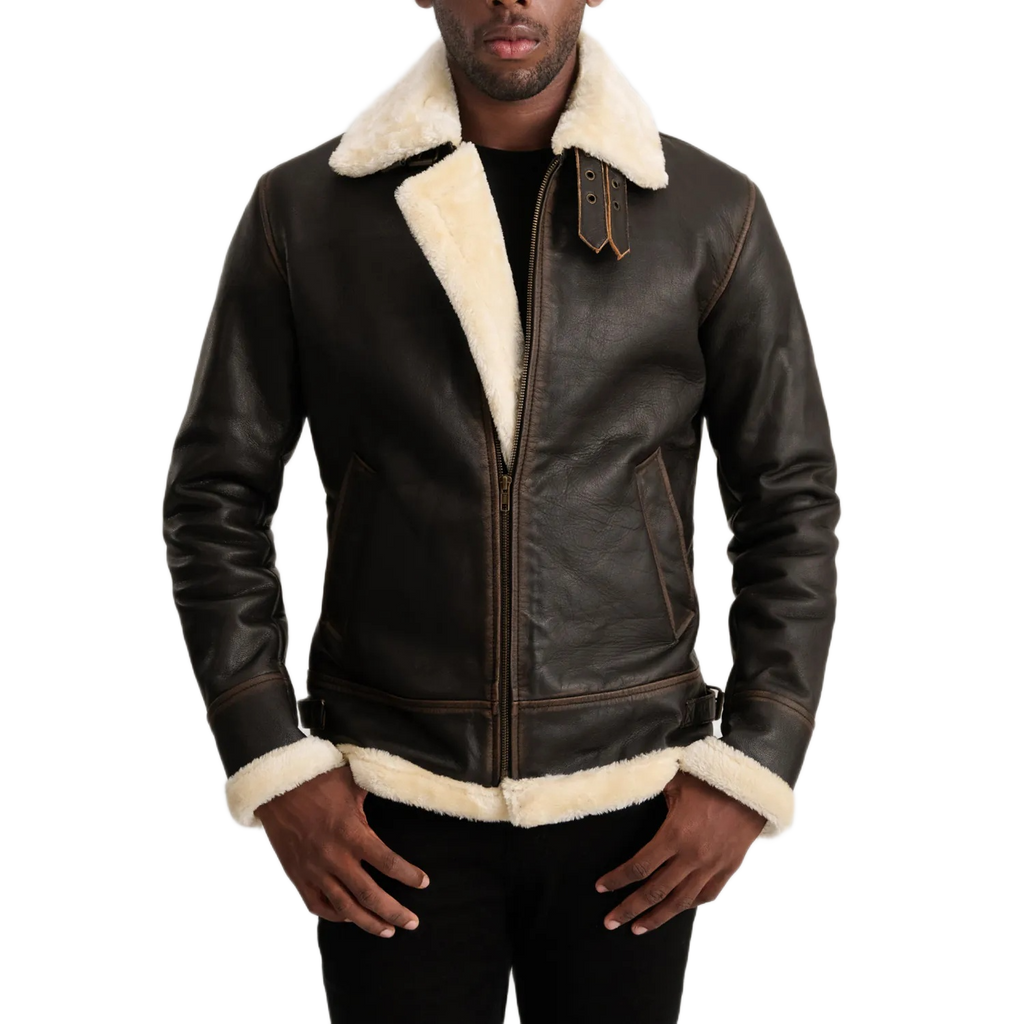 Francis B-3 Brown & Cream Leather Bomber Jacket