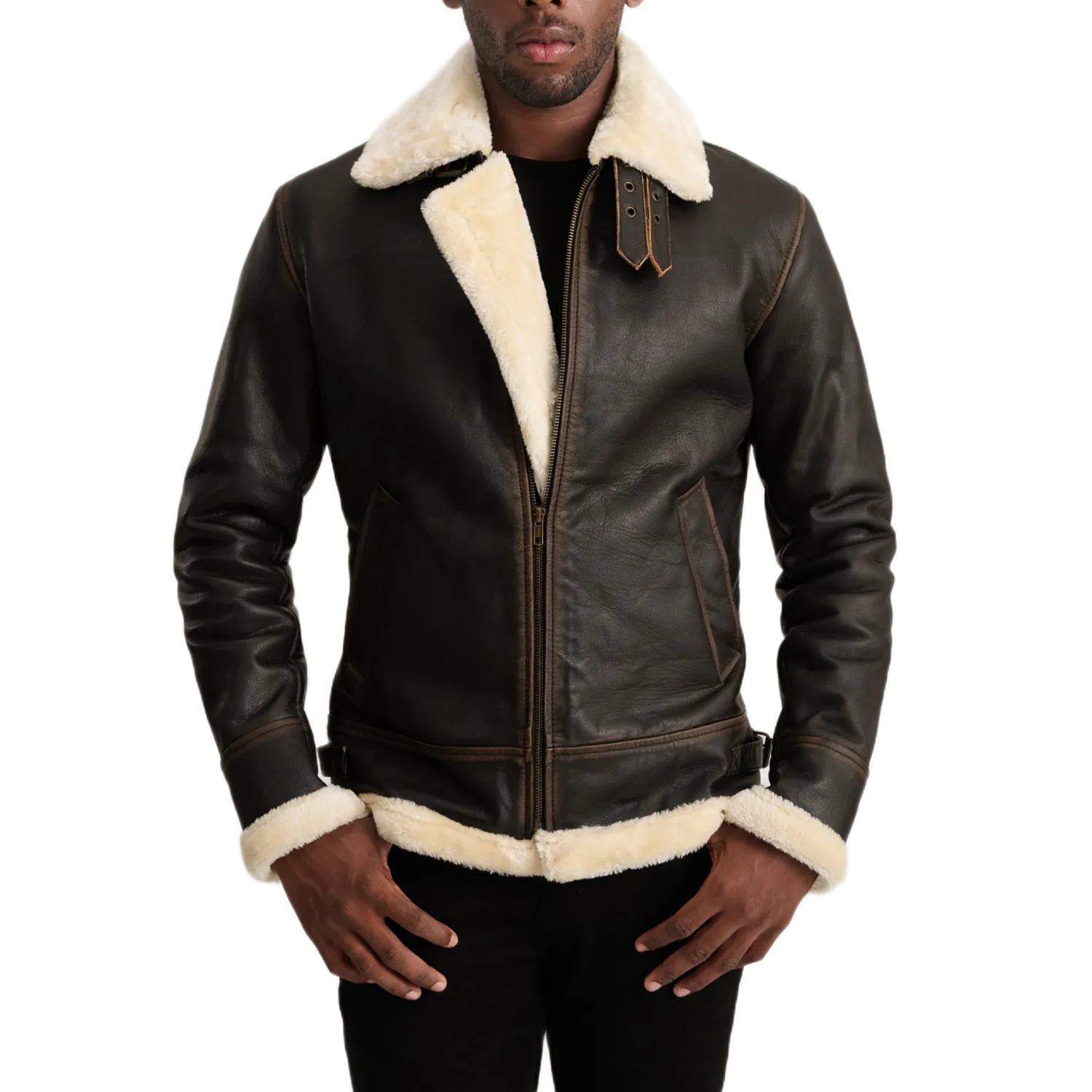 Francis B-3 Brown & Cream Leather Bomber Jacket