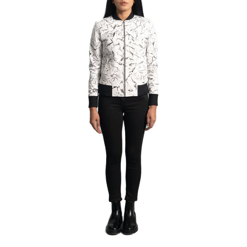Donna Blake White Leather Bomber Jacket