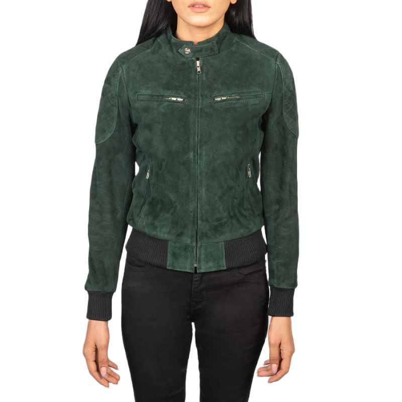 Zenna Green Suede Bomber Jacket