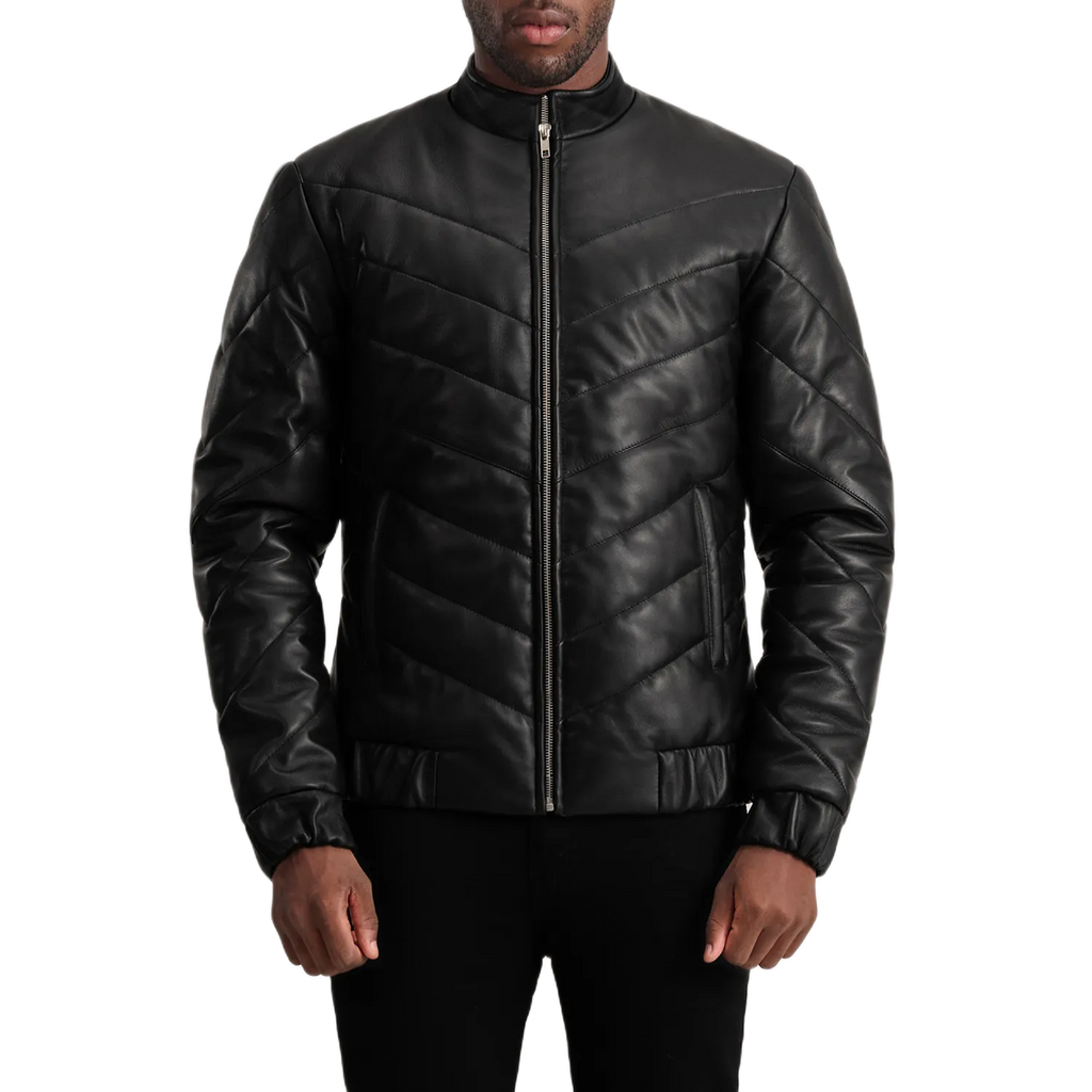 Travis Black Leather Puffer Jacket