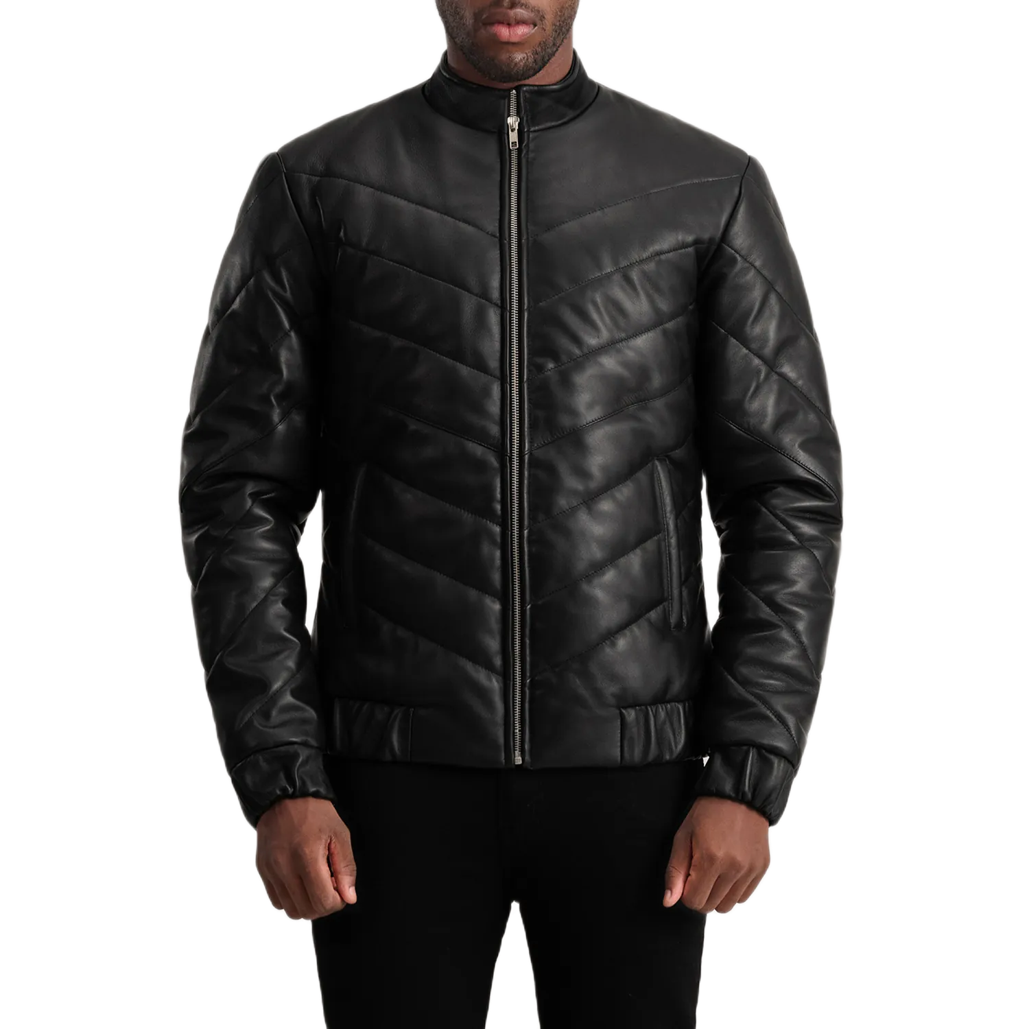 Travis Black Leather Puffer Jacket