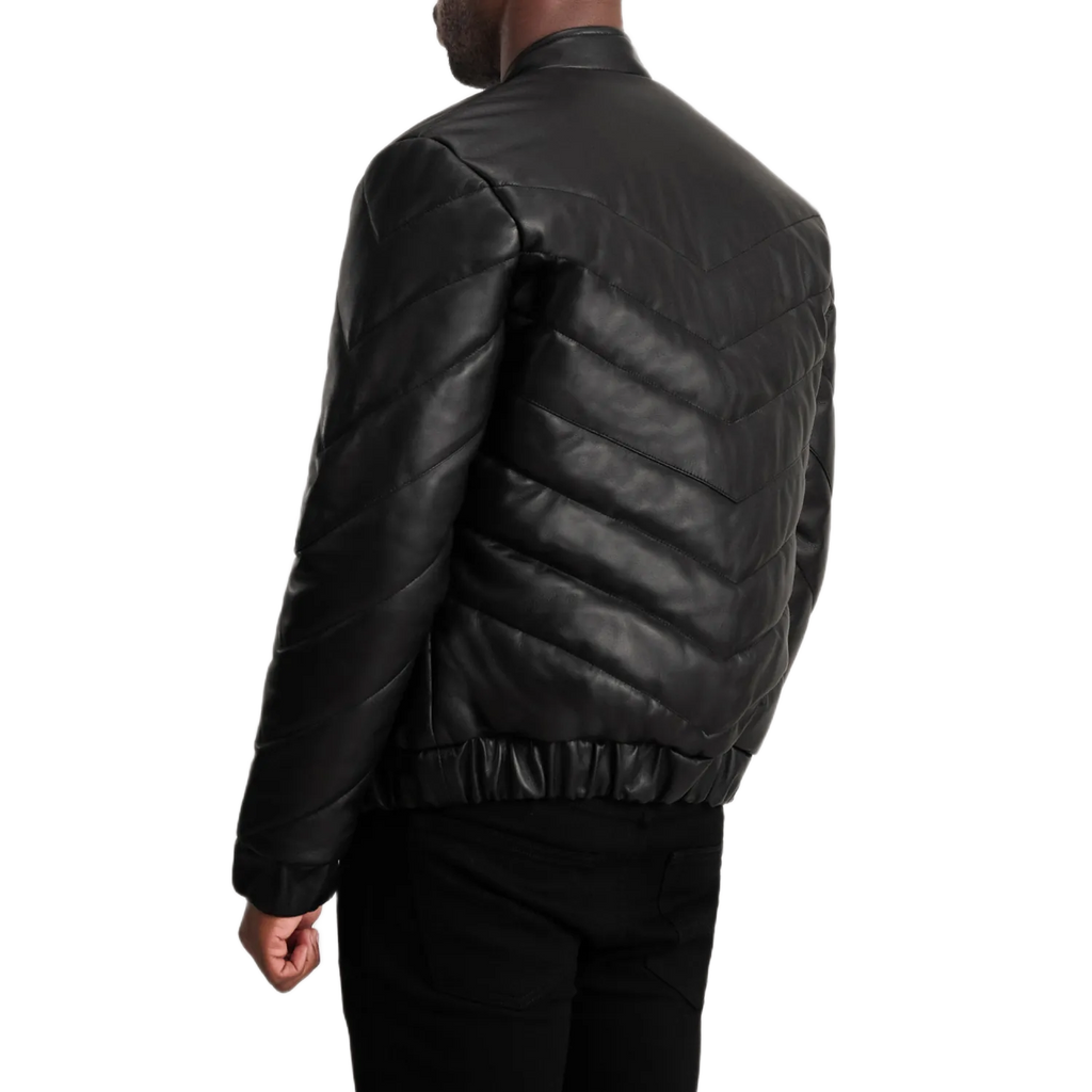 Travis Black Leather Puffer Jacket