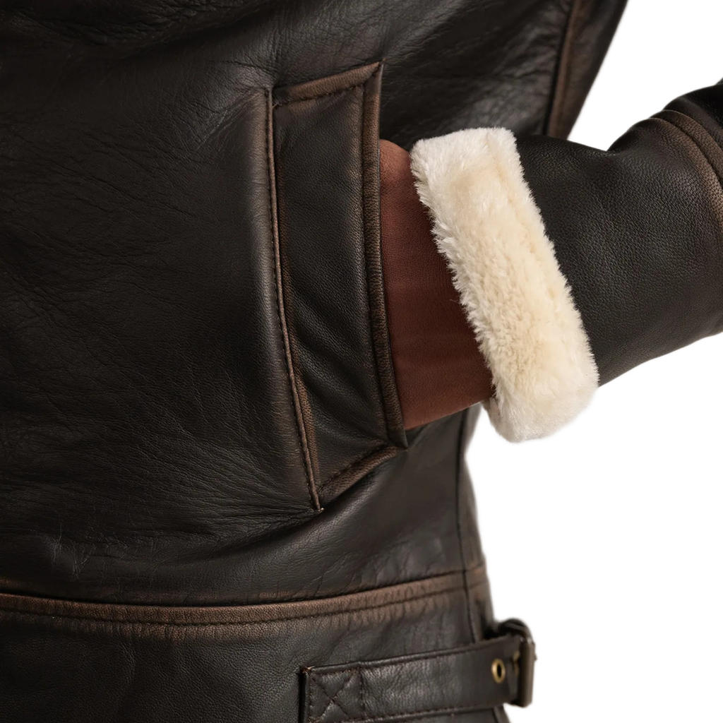 Francis B-3 Brown & Cream Leather Bomber Jacket