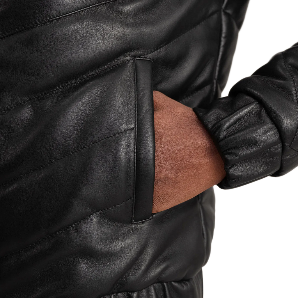 Travis Black Leather Puffer Jacket